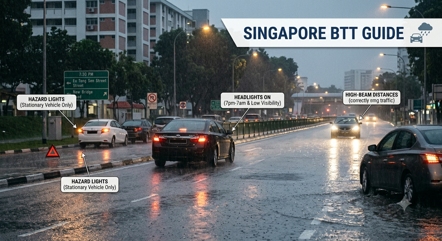 Headlights and Flood Driving Rules: Singapore BTT Guide