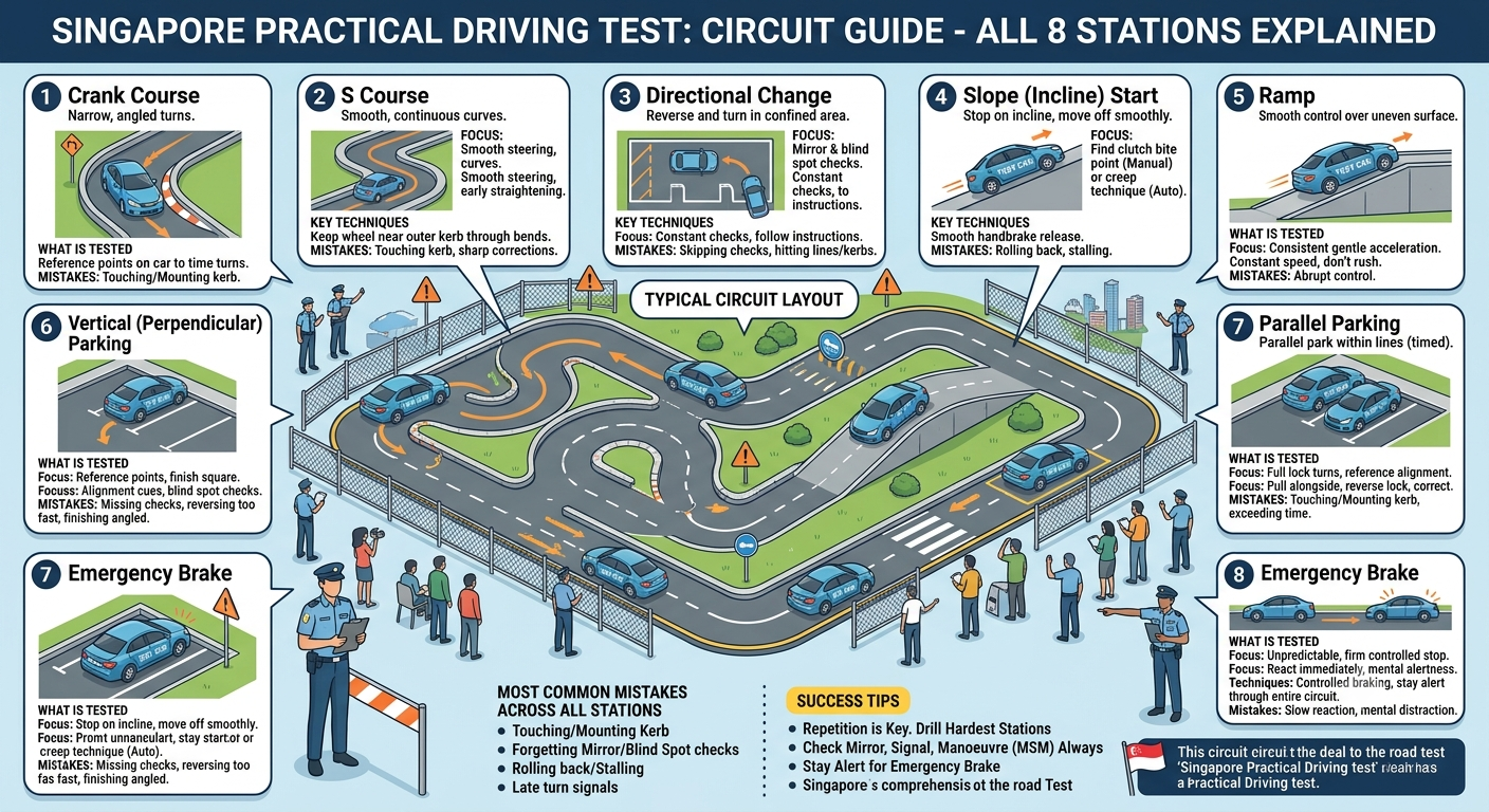 Singapore Practical Driving Test Circuit Guide: All 8 Stations Explained